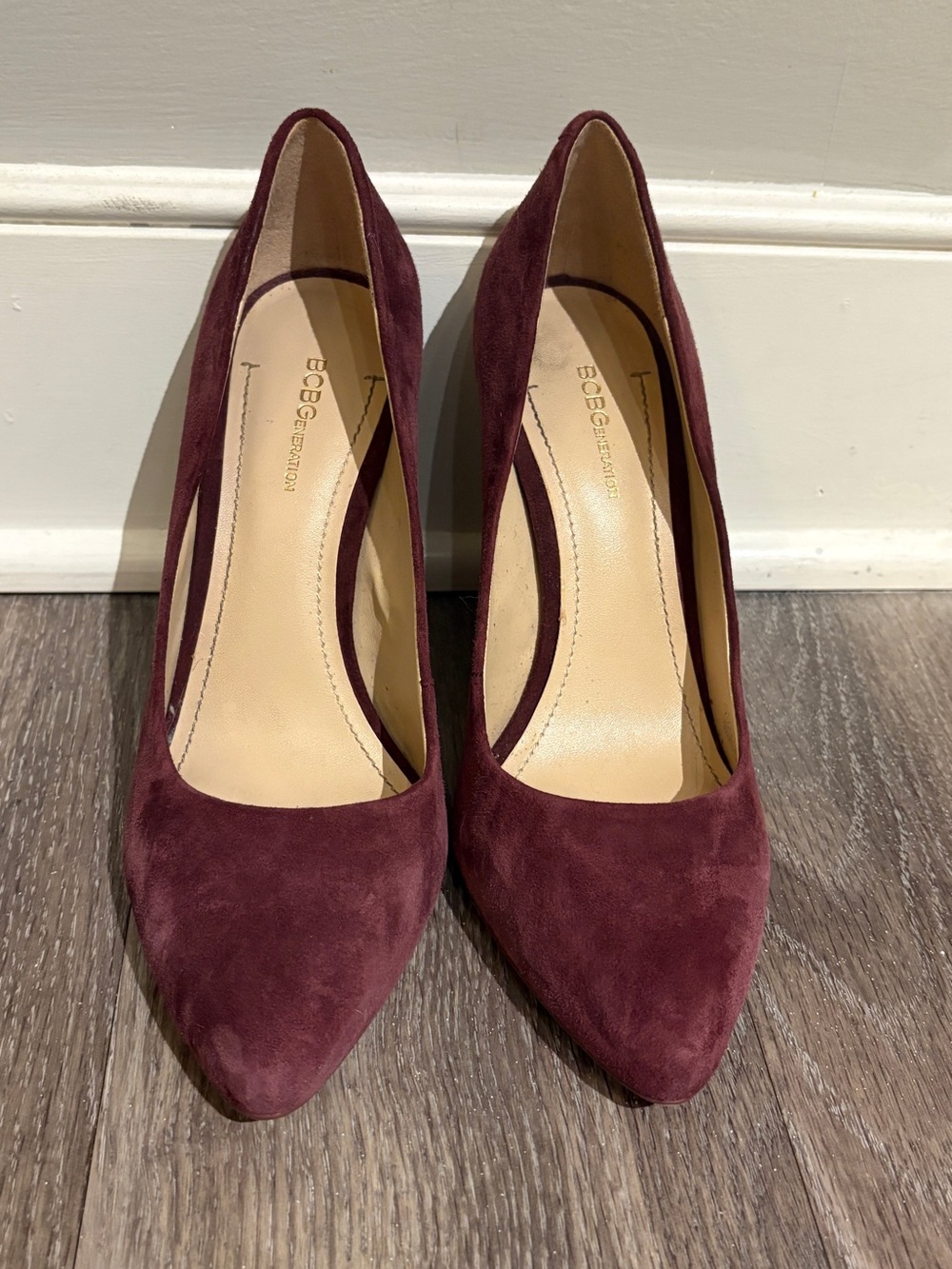 BCBG Wine Suede Pointed-Toe Pumps